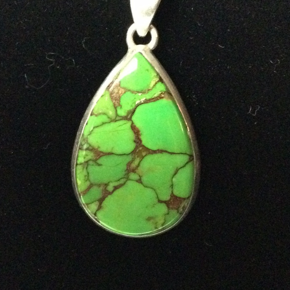 Sterling Silver Necklace with Green Pendant